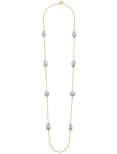 Susan Shaw Gold Chain w/ Grey Genuine Freshwater Baroque Pearls-Susan Shaw Jewelry-Blue Hand Home