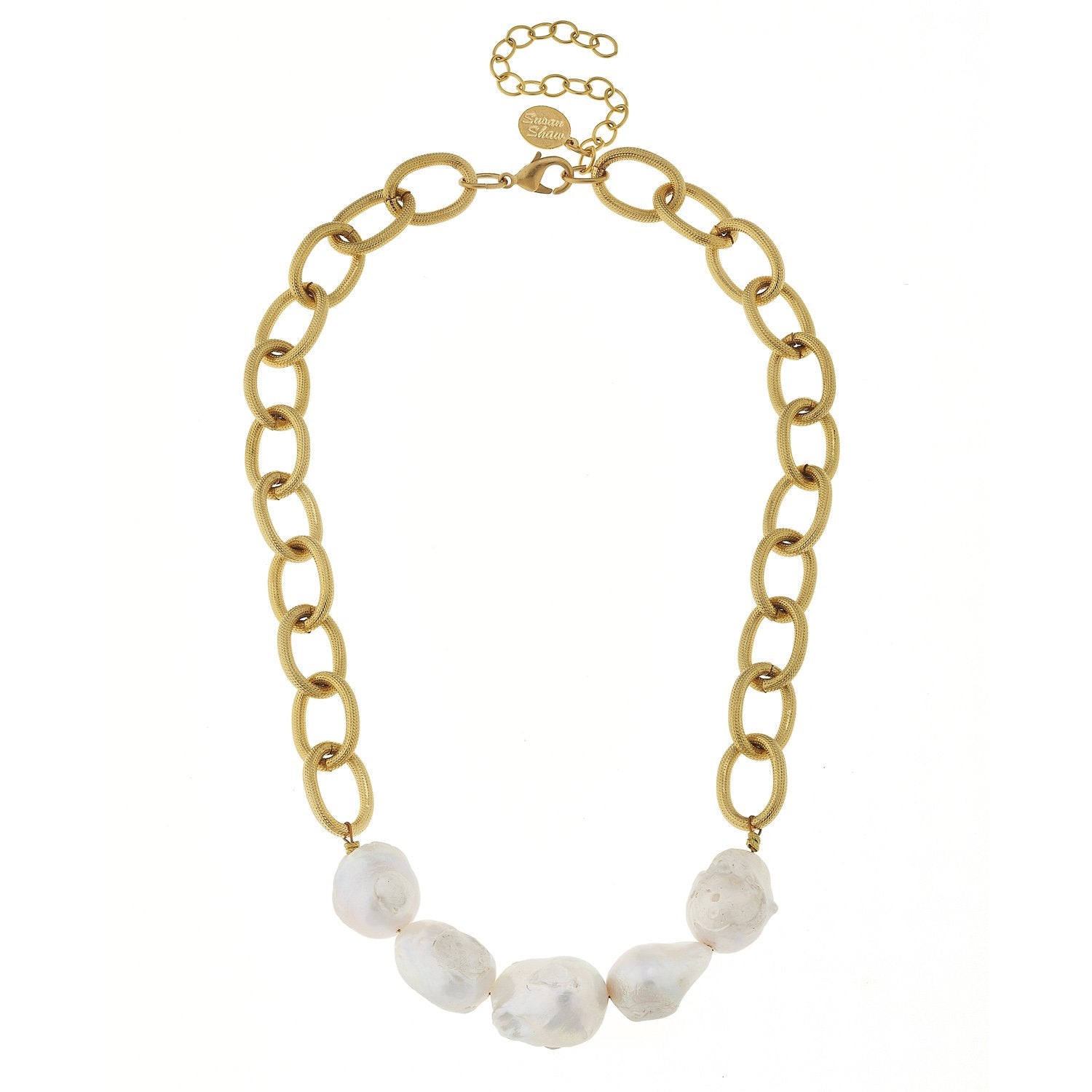 Susan Shaw Gold Textured Loop Chain w/ Genuine Freshwater Baroque Pearls-Susan Shaw Jewelry-Blue Hand Home