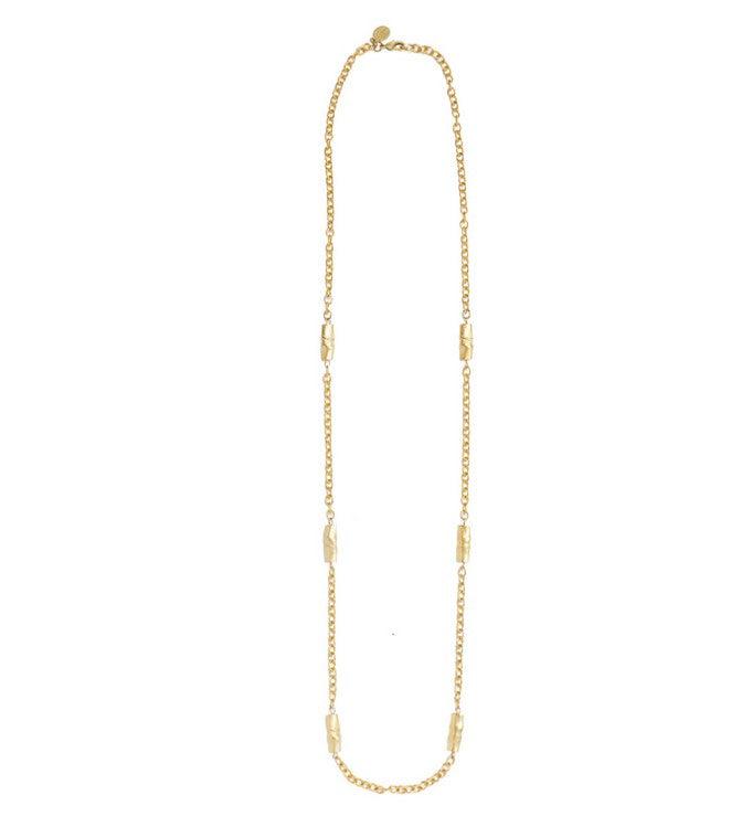 Long Bamboo and Chain Necklace-Blue Hand Home