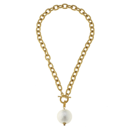 Susan Shaw Genuine Cotton Pearl on Toggle Necklace-Susan Shaw Jewelry-Blue Hand Home