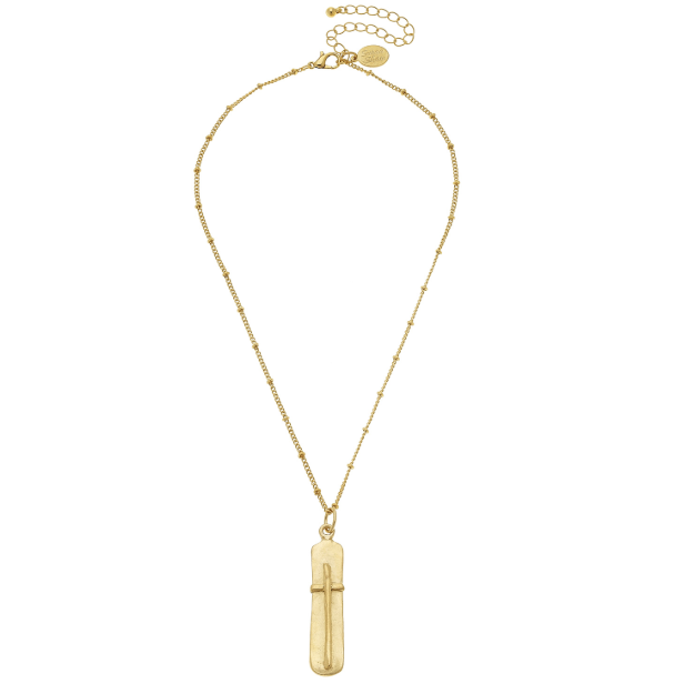 Susan Shaw Handcast Gold Bar with Cross Chain Necklace-Susan Shaw Jewelry-Blue Hand Home