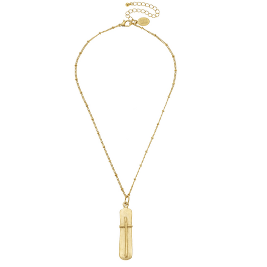 Susan Shaw Handcast Gold Bar with Cross Chain Necklace-Susan Shaw Jewelry-Blue Hand Home