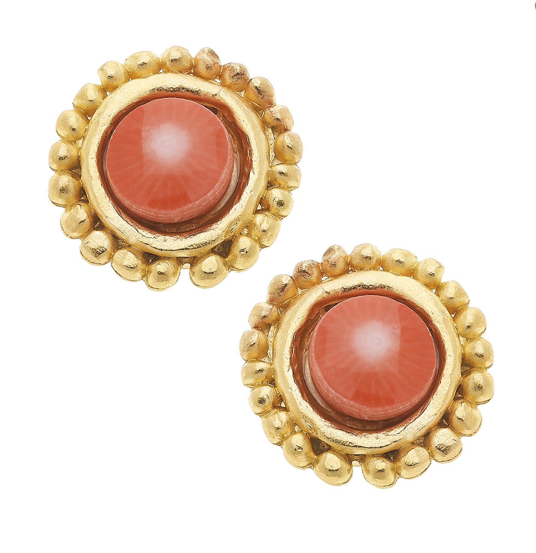 18k Yellow Gold, Salmon Color Coral and White Enamel Earrings - Great for  Summer — Benchmark of Palm Beach