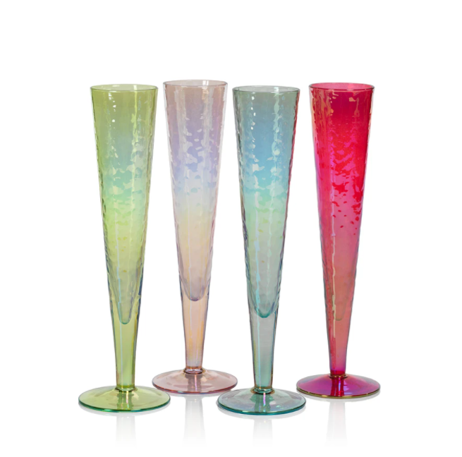Aperitivo Luster Blue Slim Champagne Flutes Set of 4 by Zodax