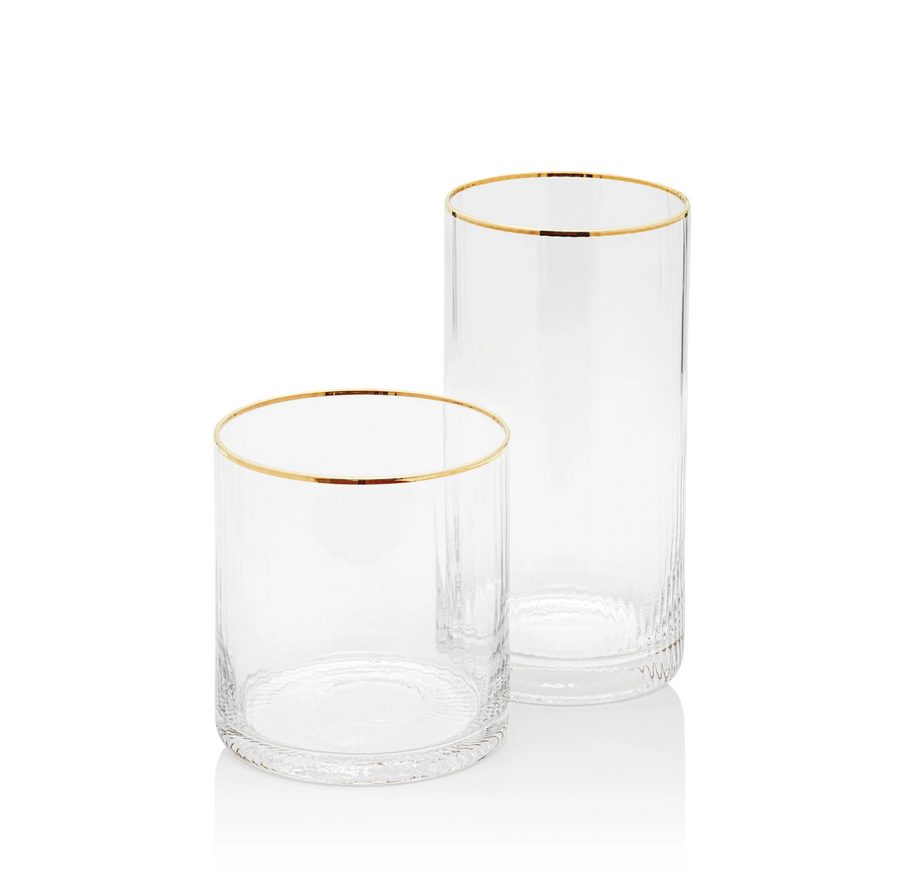 Optic Rocks Glass with Gold Rim-Blue Hand Home