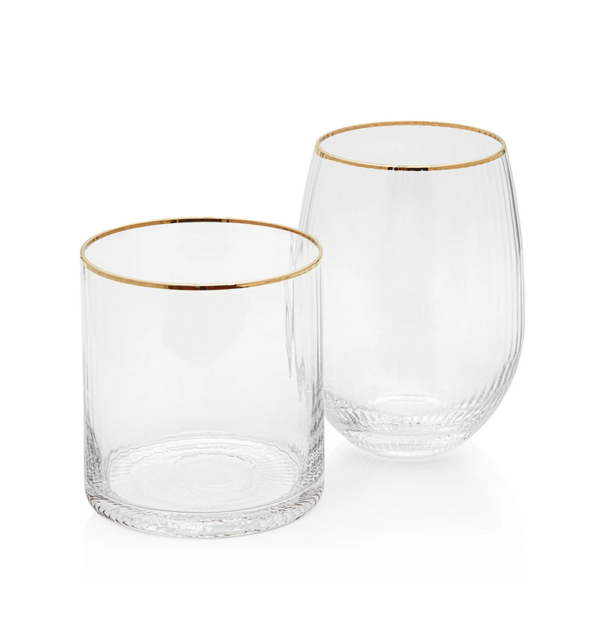 Optic Rocks Glass with Gold Rim-Blue Hand Home