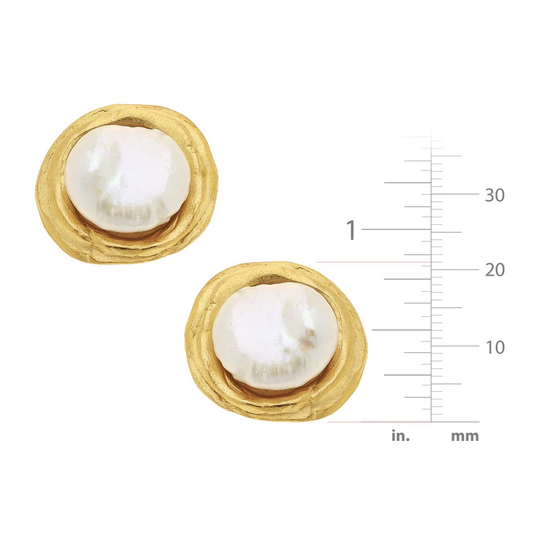 Susan Shaw Handcast Gold with White Coin Pearl Clip Earrings-Susan Shaw Jewelry-Blue Hand Home