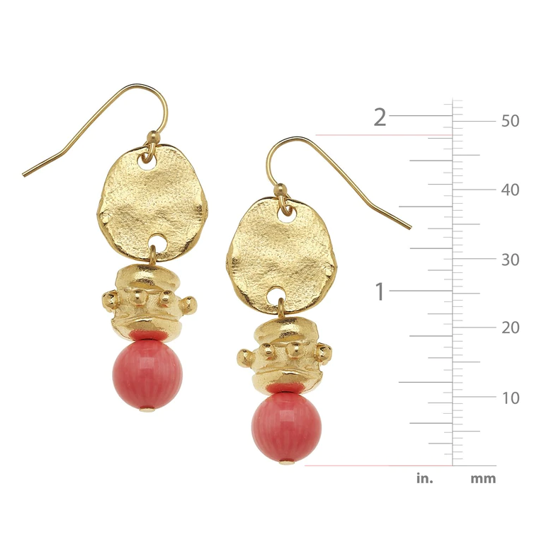 Susan Shaw Handcast Gold with Pink Coral Earrings-Susan Shaw Jewelry-Blue Hand Home