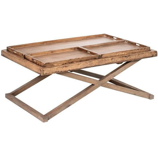 Penelope Coffee Table With Trays Antique Natural Top / Medium Grey Base-Olde Door Company-Blue Hand Home