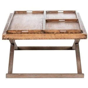 Penelope Coffee Table With Trays Antique Natural Top / Medium Grey Base-Olde Door Company-Blue Hand Home