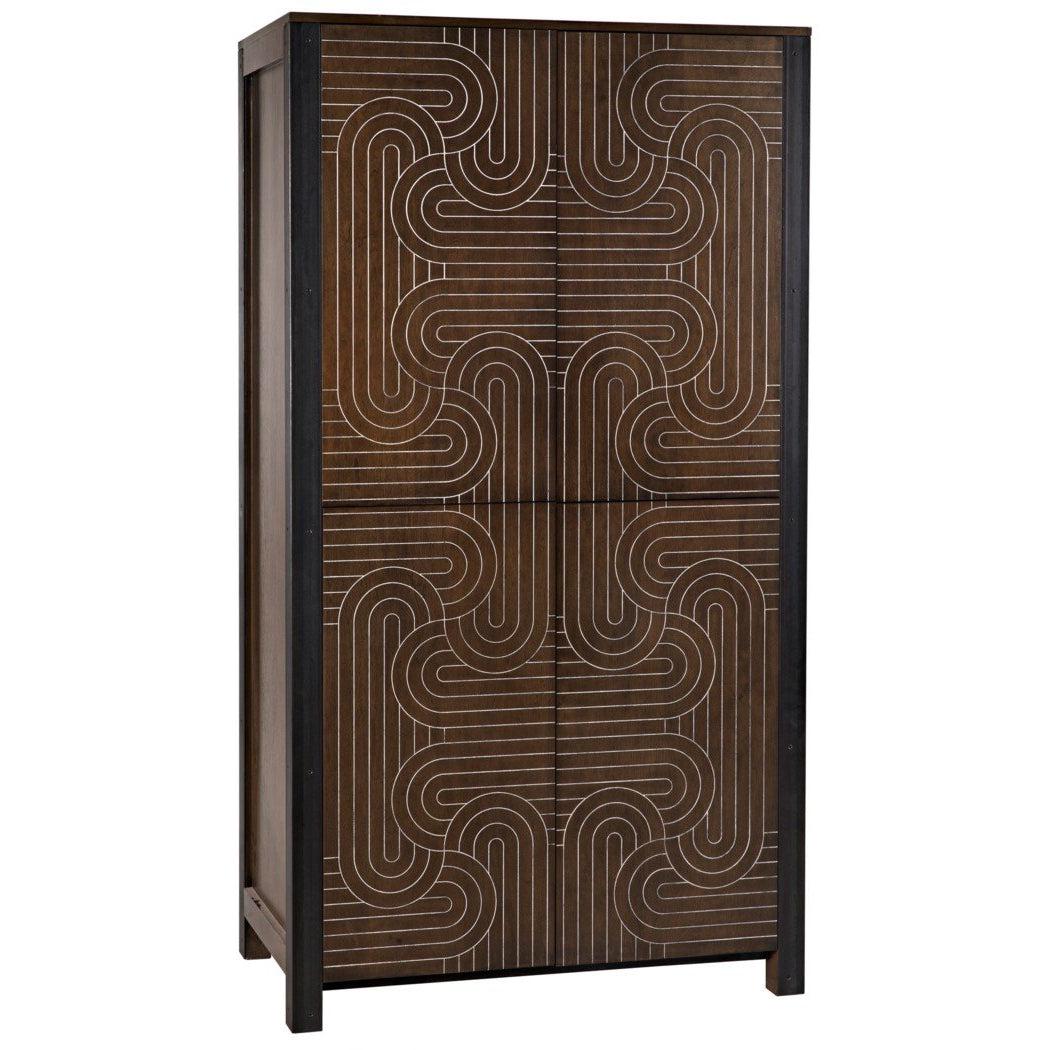 Labyrinth Armoire, Walnut/Steel Trim-CFC Furniture-Blue Hand Home