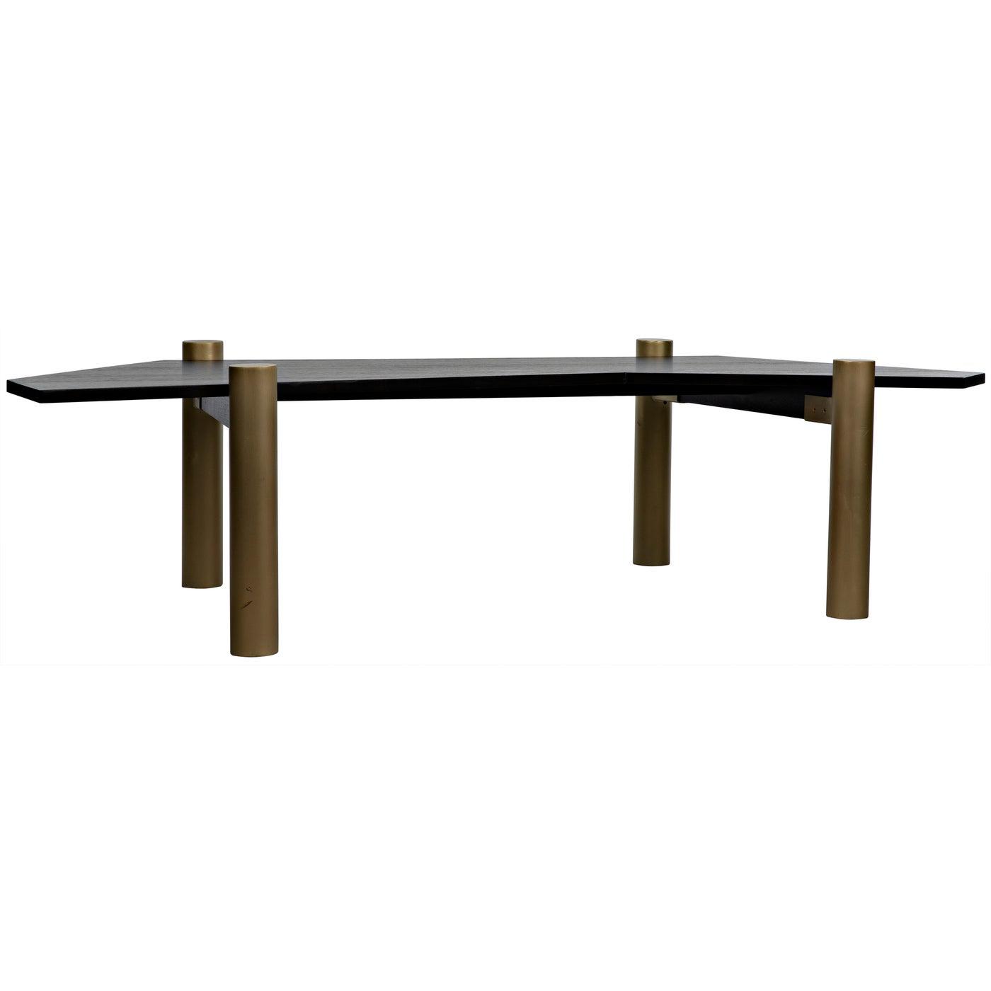 Noir Tabu Coffee Table, Brass Finished Legs with Ebony Walnut Top-Noir Furniture-Blue Hand Home