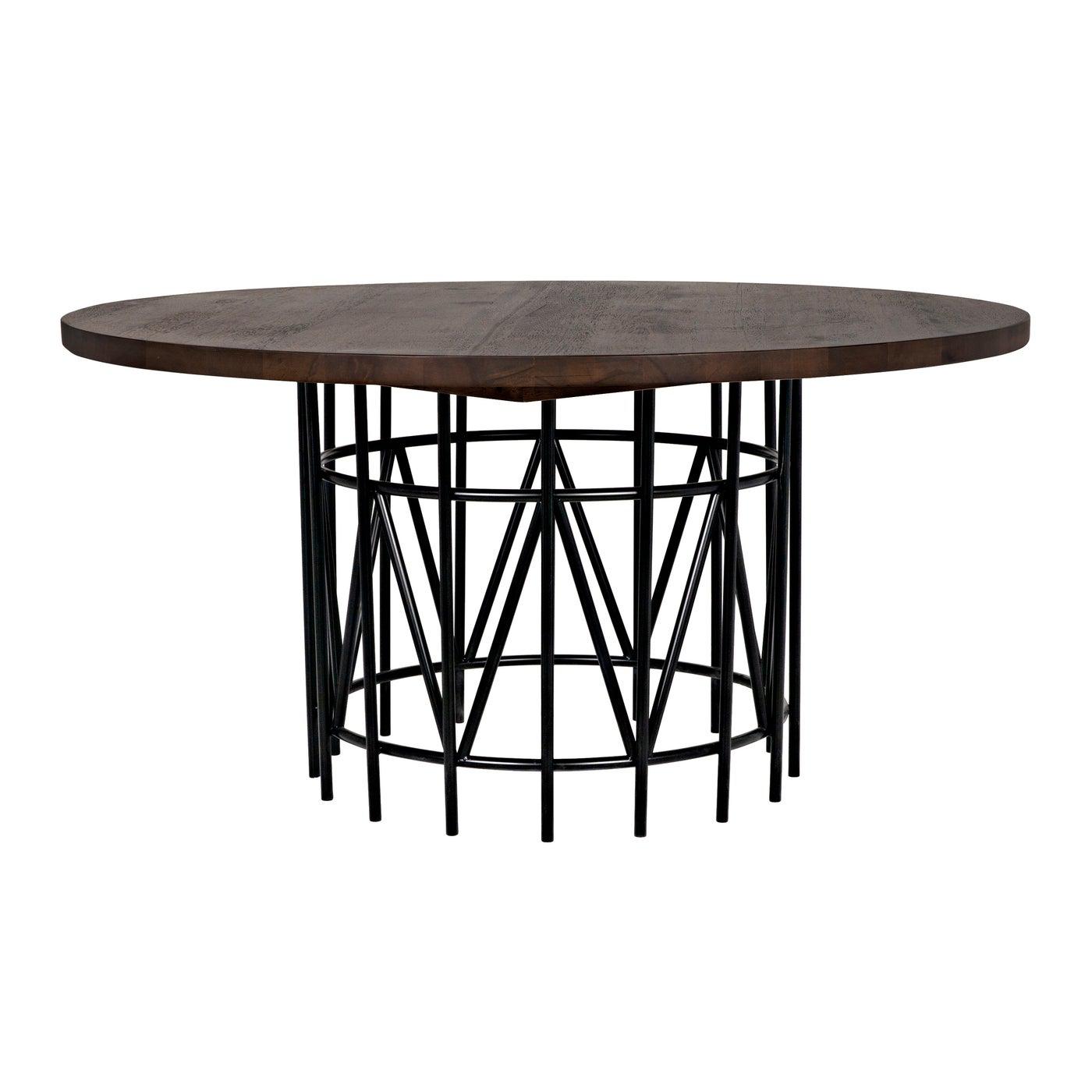 Silberman Dining Table, Dark Walnut W/Black Steel Base-Noir Furniture-Blue Hand Home