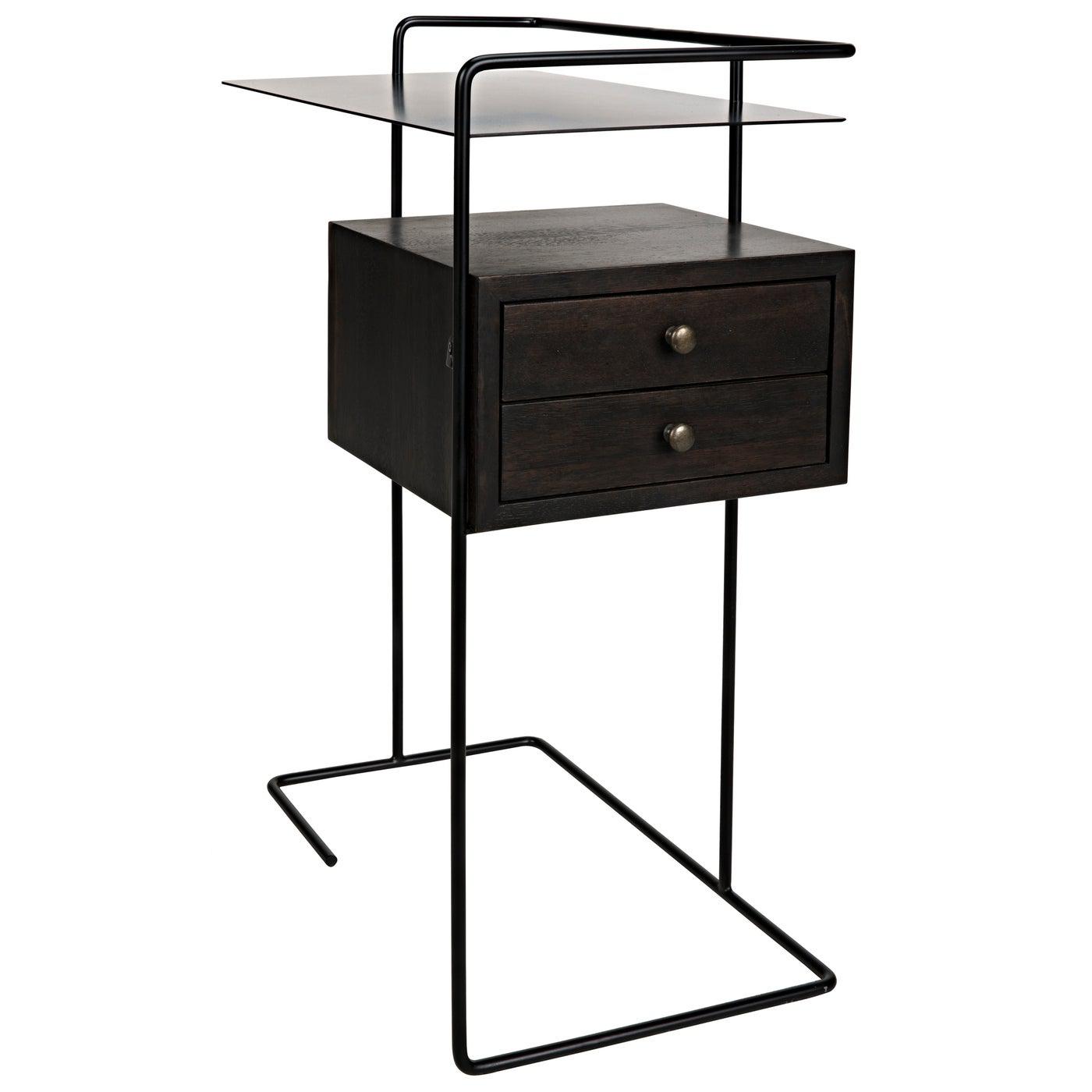 Noir Massimo Side Table, Black Steel and Walnut-Noir Furniture-Blue Hand Home