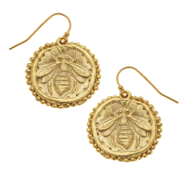 Susan Shaw Handcast Gold Bee Earrings-Susan Shaw Jewelry-Blue Hand Home