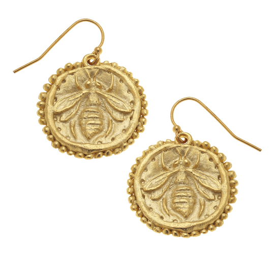 Susan Shaw Handcast Gold Bee Earrings-Susan Shaw Jewelry-Blue Hand Home