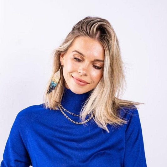 Blue Navy Mixed Metallic Luxe Ombre Earrings-Blue Hand Home