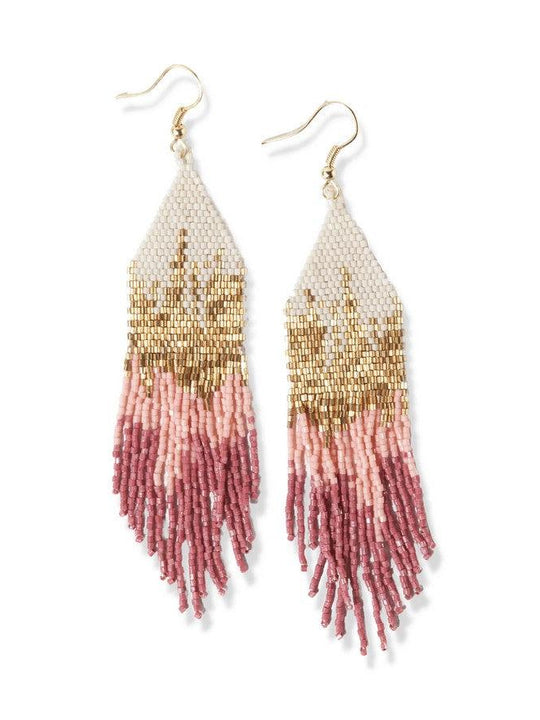 Claire Ombre Beaded Fringe Earrings Pink