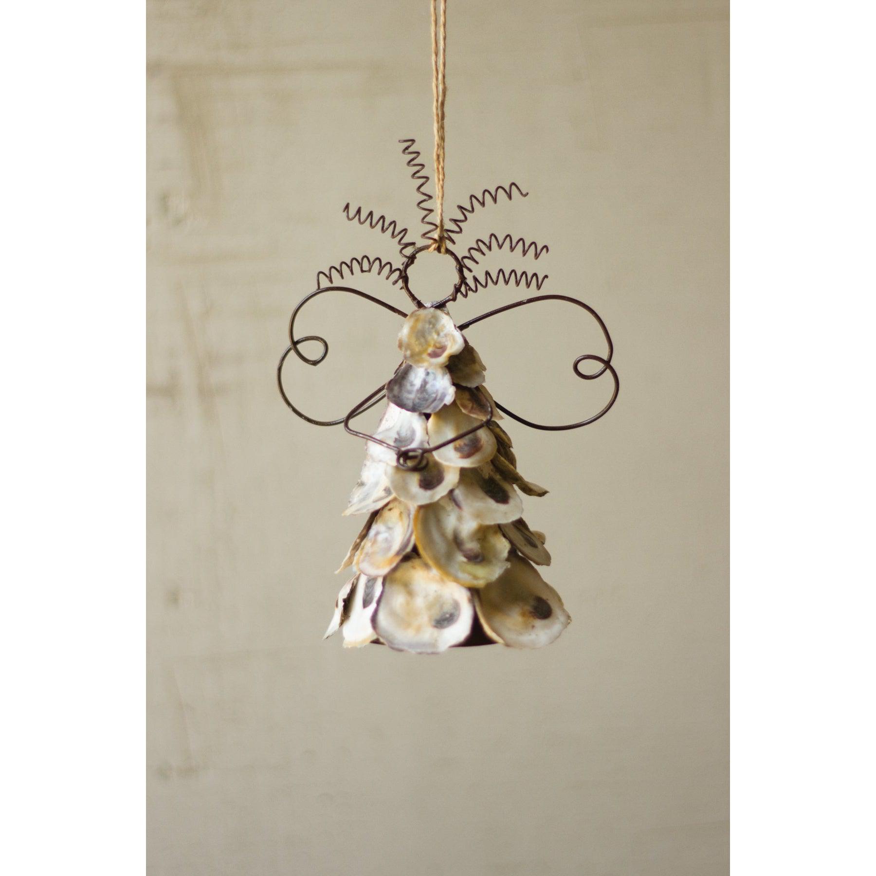 Oyster Shell Angel Ornament-Kalalou-Blue Hand Home