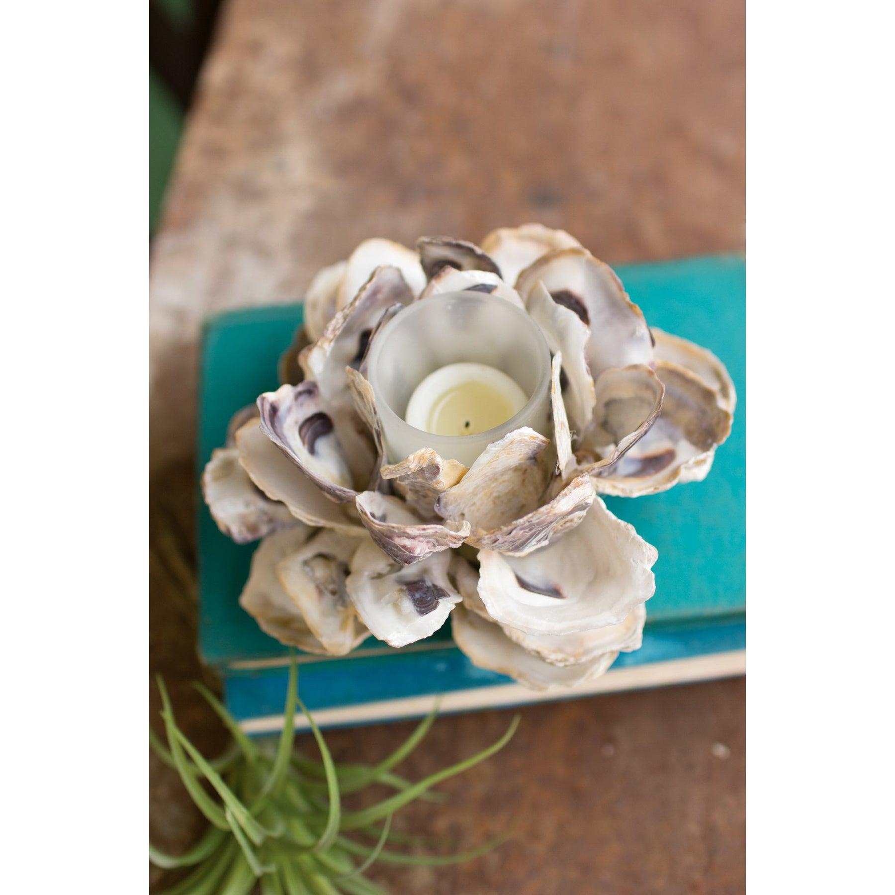 Oyster Shell Flower Votive Holder-Kalalou-Blue Hand Home