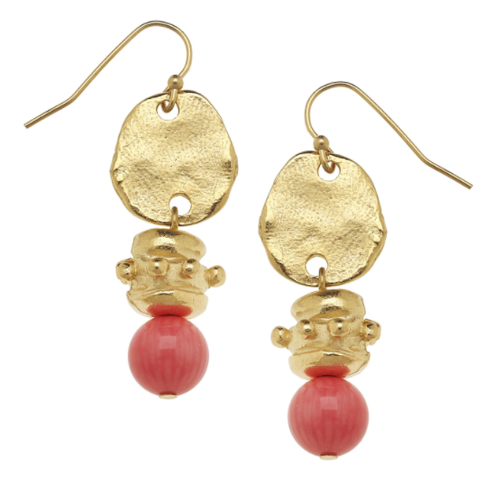 Susan Shaw Handcast Gold with Pink Coral Earrings-Susan Shaw Jewelry-Blue Hand Home