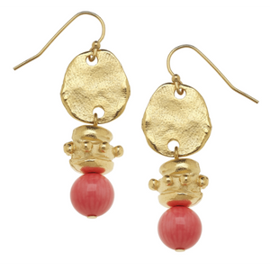 Susan Shaw Handcast Gold with Pink Coral Earrings-Susan Shaw Jewelry-Blue Hand Home