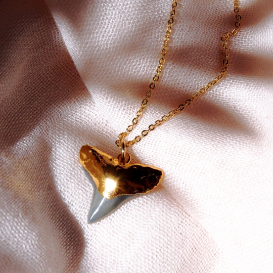 Black Gold Dipped Shark Tooth Necklace - Mano Niho Kahi Black