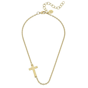 Susan Shaw Side Cross Dainty Necklace-Susan Shaw Jewelry-Blue Hand Home