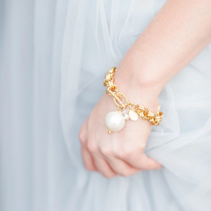 Handcast Gold with Cotton Pearl Bracelet-Susan Shaw Jewelry-Blue Hand Home