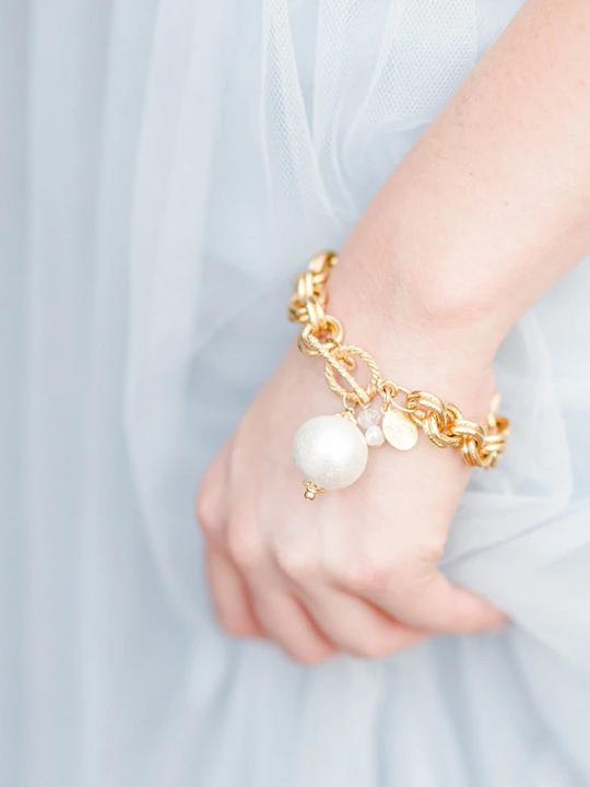 Handcast Gold with Cotton Pearl Bracelet