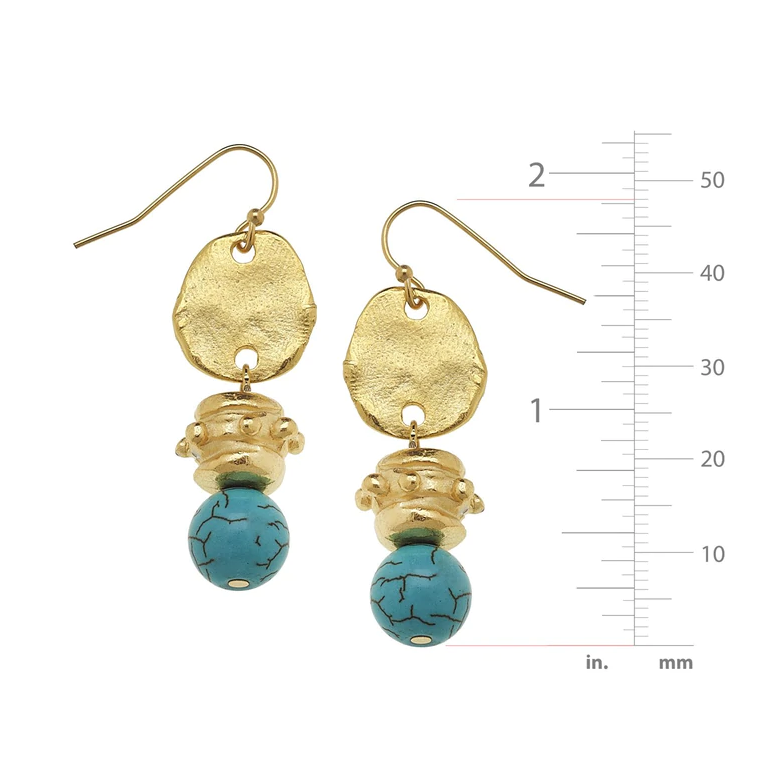 Susan Shaw Handcast Gold with Genuine Turquoise Earrings-Susan Shaw Jewelry-Blue Hand Home