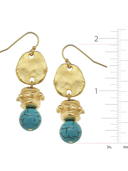 Susan Shaw Handcast Gold with Genuine Turquoise Earrings