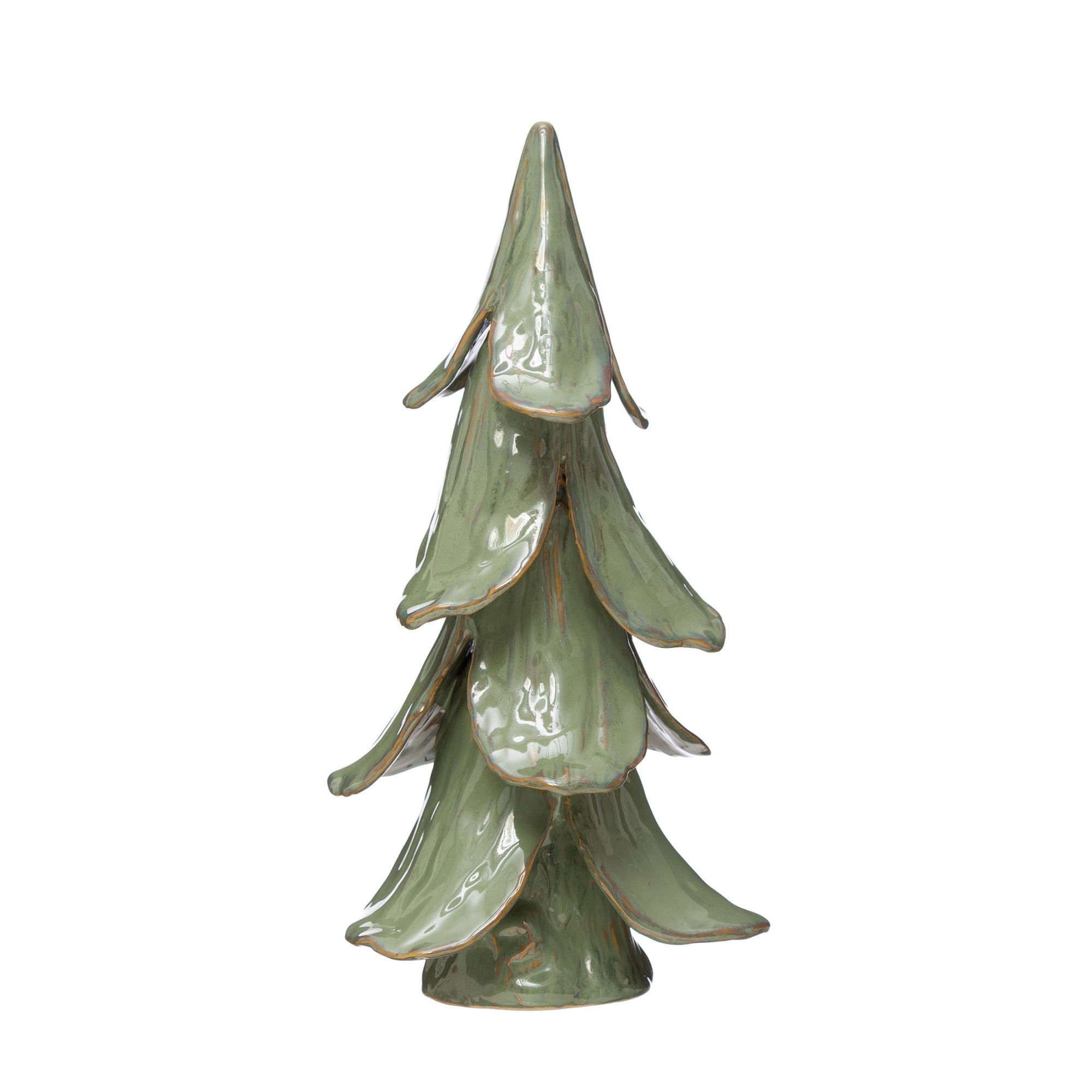 8" Round x 15-1/2"H Handmade Stoneware Tree, Reactive Glaze, Mint Color-Blue Hand Home