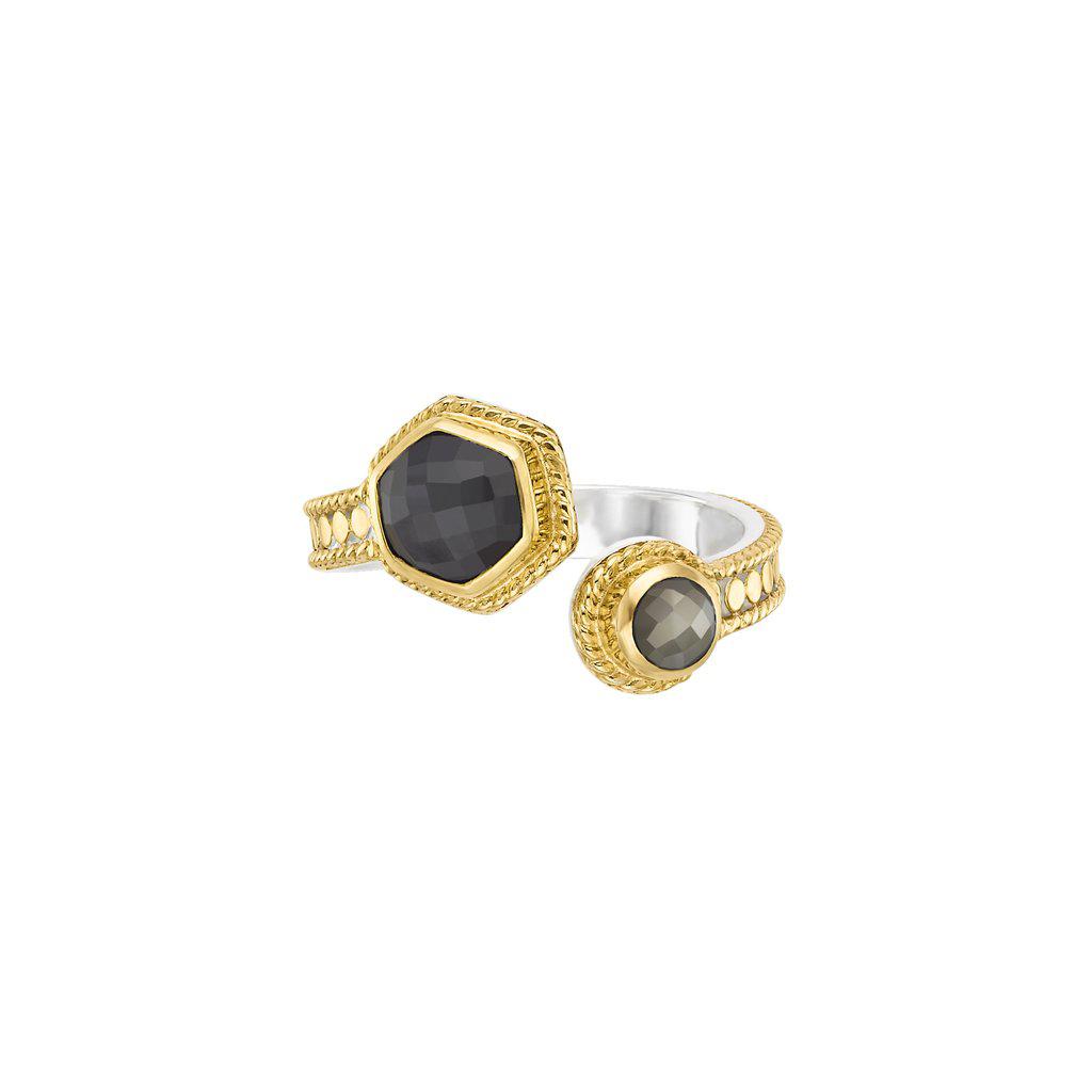 Anna Beck Grey Sapphire &amp; Pyrite Open Ring Gold - Limited Edition-Anna Beck Jewelry-Blue Hand Home