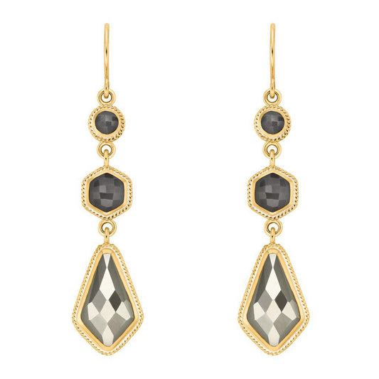 Anna Beck Grey Sapphire & Pyrite Kite Triple Drop Earrings - Gold-Anna Beck Jewelry-Blue Hand Home