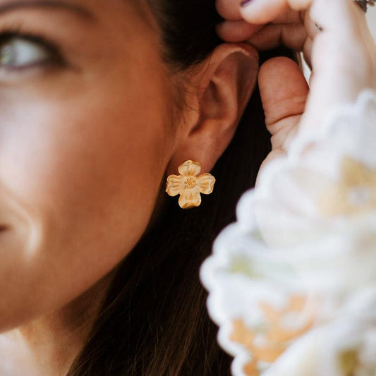 Susan Shaw Handcast Gold Flower Earrings-Susan Shaw Jewelry-Blue Hand Home