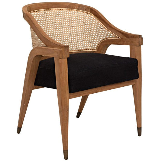 Noir Furniture Chloe Chair, Teak, Caning, and Black Cotton-Noir Furniture-Blue Hand Home