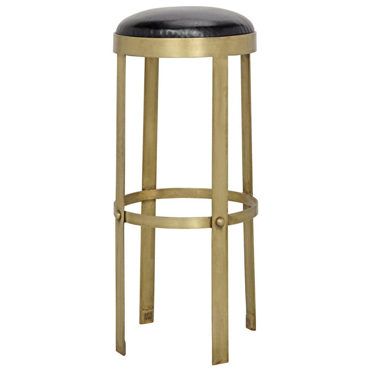 Noir Furniture Prince Stool with Leather, Brass Finish-Noir Furniture-Blue Hand Home