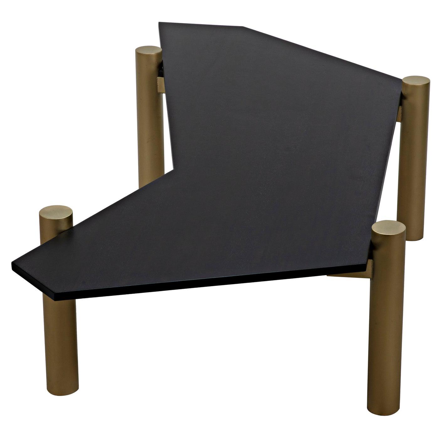 Noir Tabu Coffee Table, Brass Finished Legs with Ebony Walnut Top-Noir Furniture-Blue Hand Home