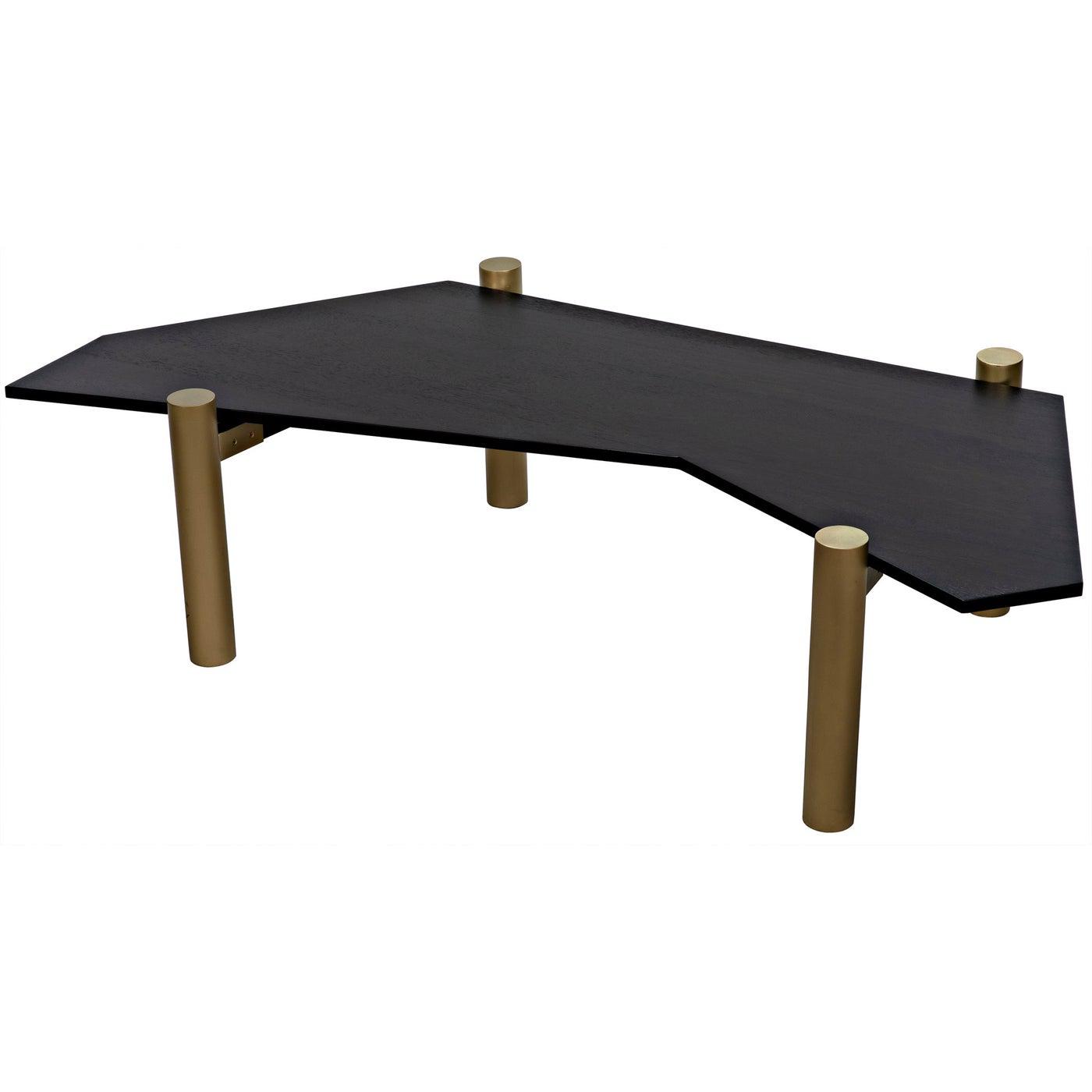 Noir Tabu Coffee Table, Brass Finished Legs with Ebony Walnut Top-Noir Furniture-Blue Hand Home