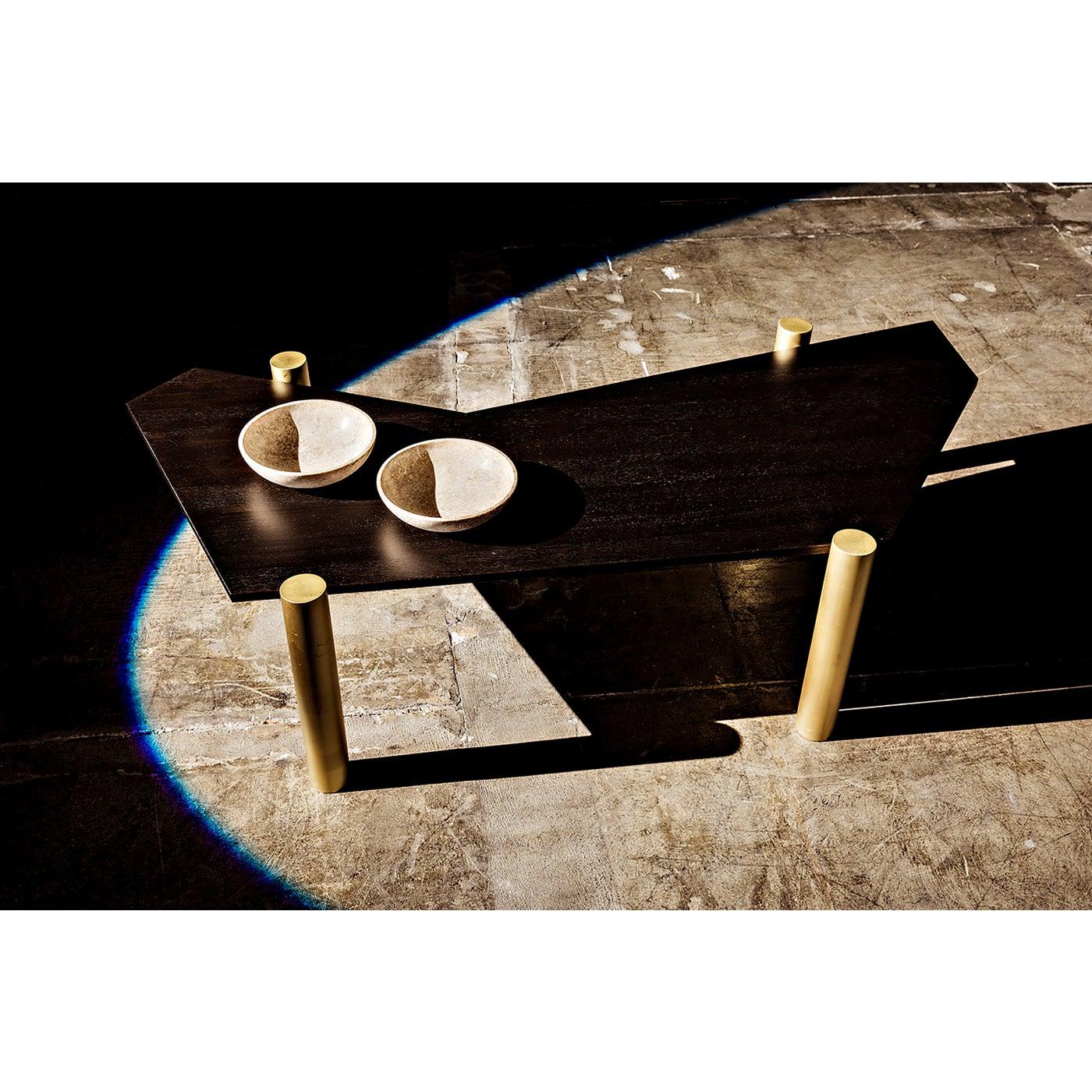 Noir Tabu Coffee Table, Brass Finished Legs with Ebony Walnut Top-Noir Furniture-Blue Hand Home