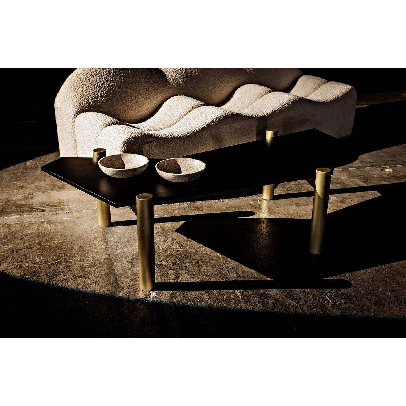 Noir Tabu Coffee Table, Brass Finished Legs with Ebony Walnut Top-Noir Furniture-Blue Hand Home