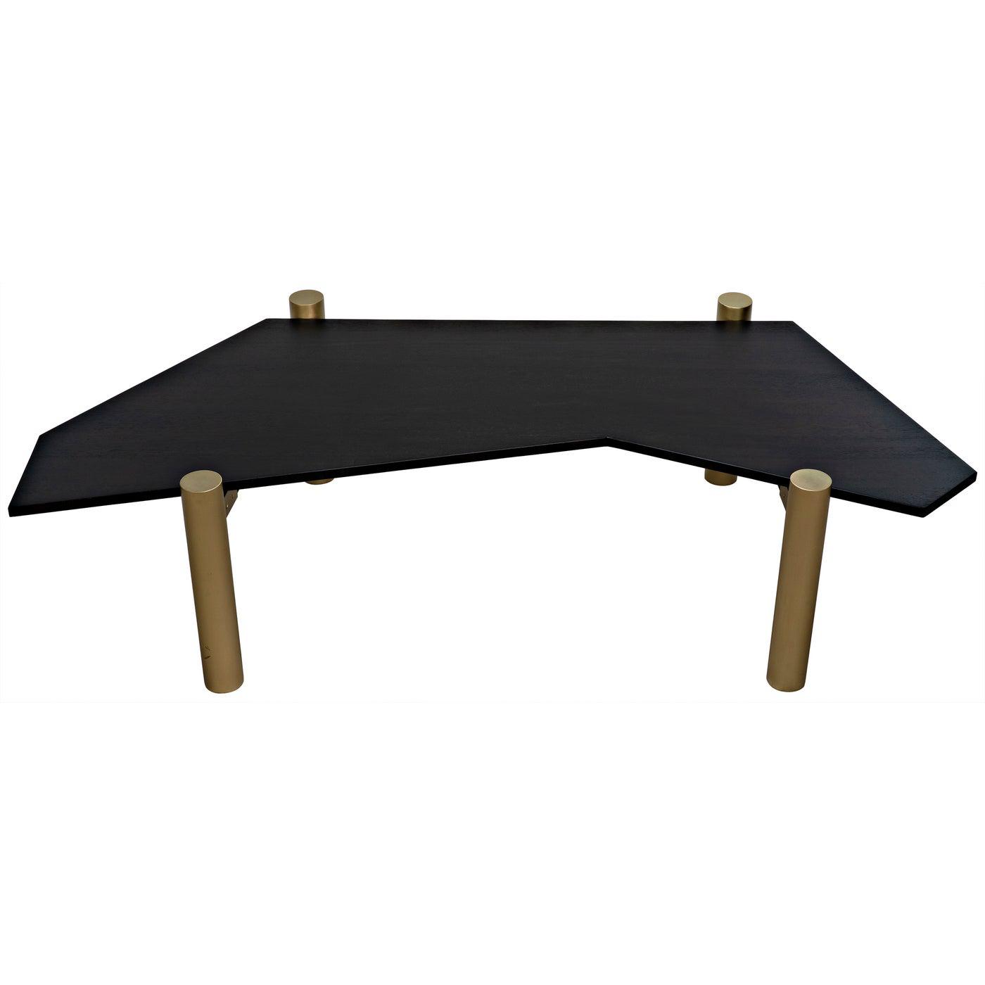 Noir Tabu Coffee Table, Brass Finished Legs with Ebony Walnut Top-Noir Furniture-Blue Hand Home