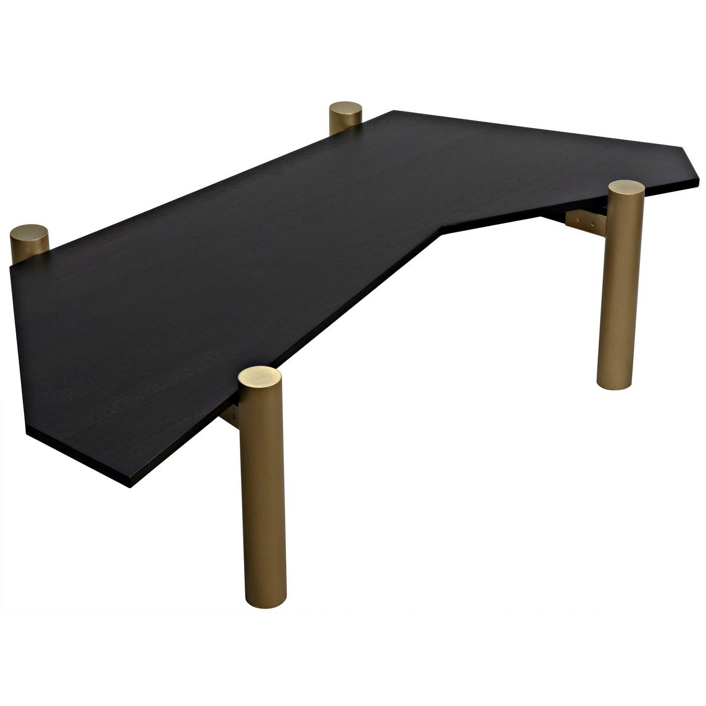 Noir Tabu Coffee Table, Brass Finished Legs with Ebony Walnut Top-Noir Furniture-Blue Hand Home