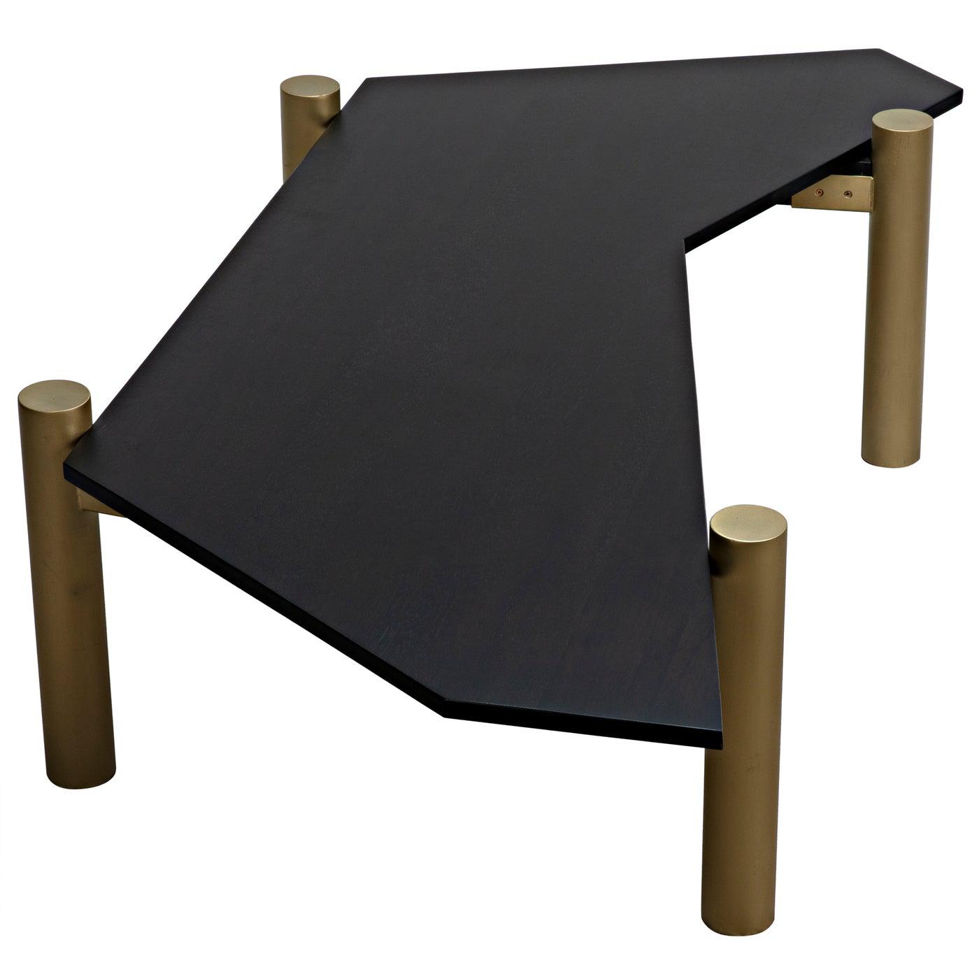 Noir Tabu Coffee Table, Brass Finished Legs with Ebony Walnut Top-Noir Furniture-Blue Hand Home