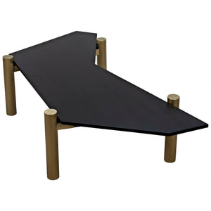 Noir Tabu Coffee Table, Brass Finished Legs with Ebony Walnut Top-Noir Furniture-Blue Hand Home