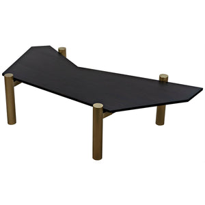 Noir Tabu Coffee Table, Brass Finished Legs with Ebony Walnut Top-Noir Furniture-Blue Hand Home