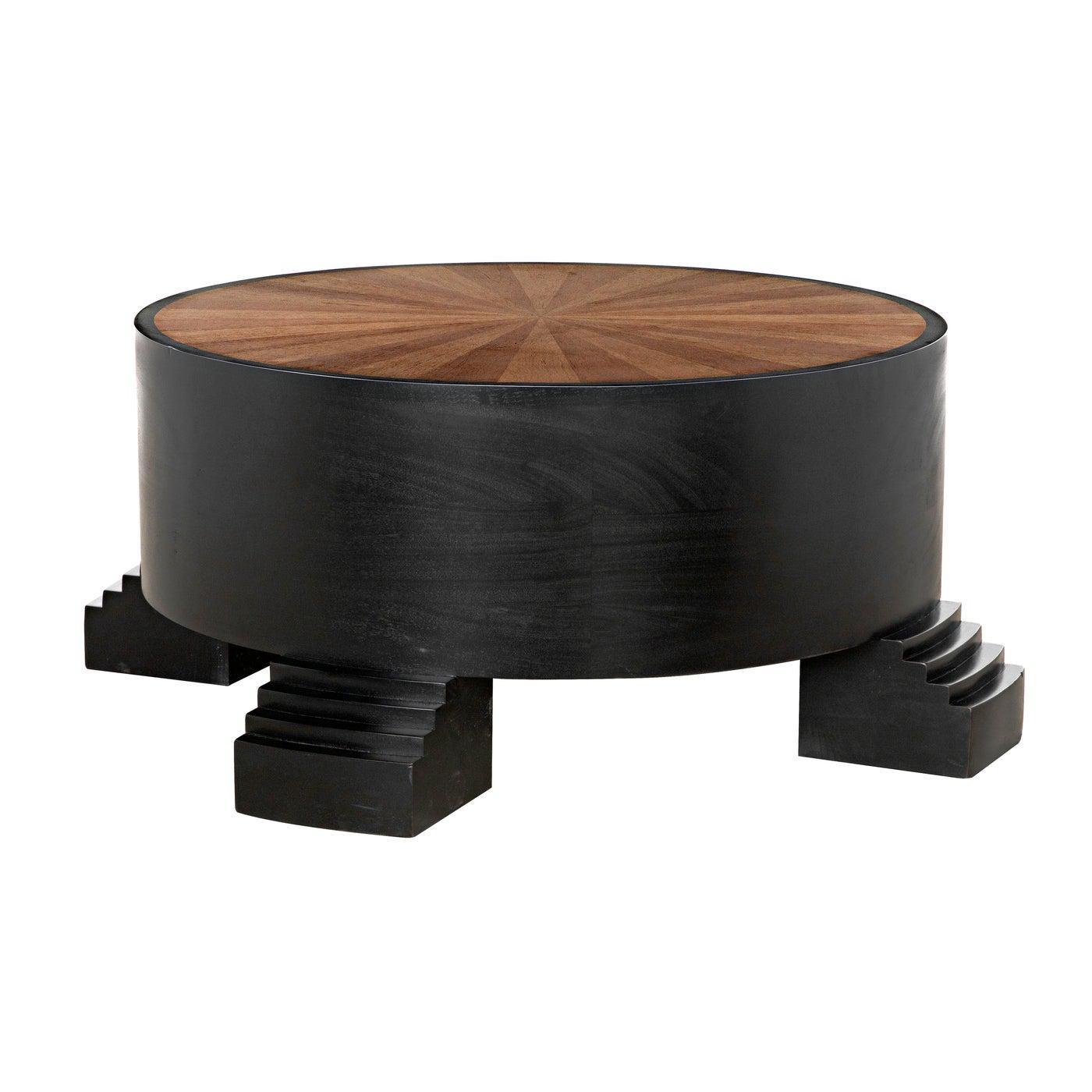 Tambour Coffee Table, Hand Rubbed Black with Veneer Top-Noir Furniture-Blue Hand Home