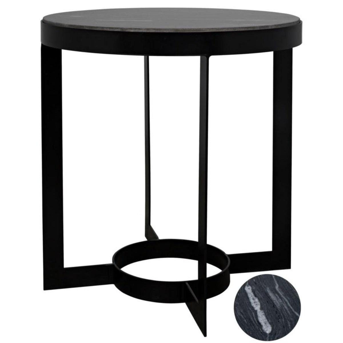 Noir Furniture Parker Side Table, Black Metal w/ Marble-Noir Furniture-Blue Hand Home