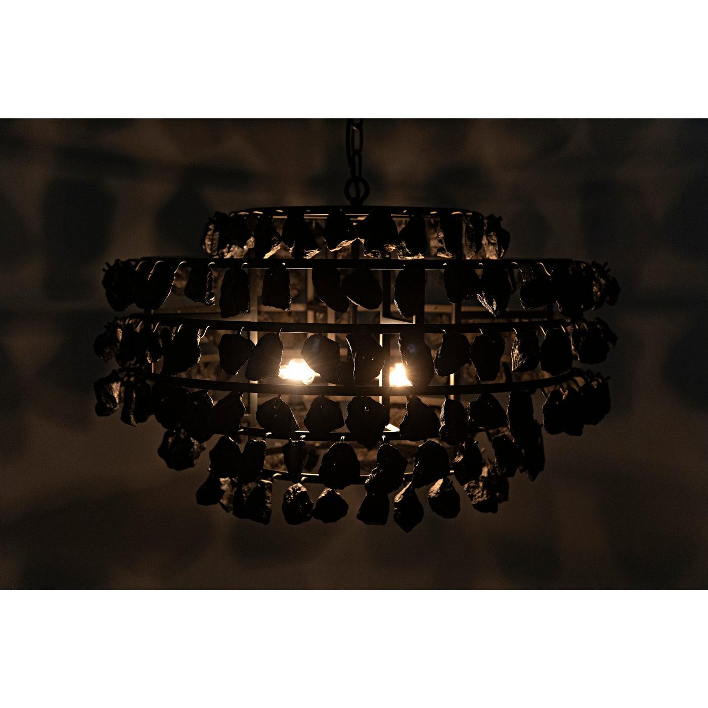 Vulcan Chandelier, Black Steel with Black Glass-Noir Furniture-Blue Hand Home